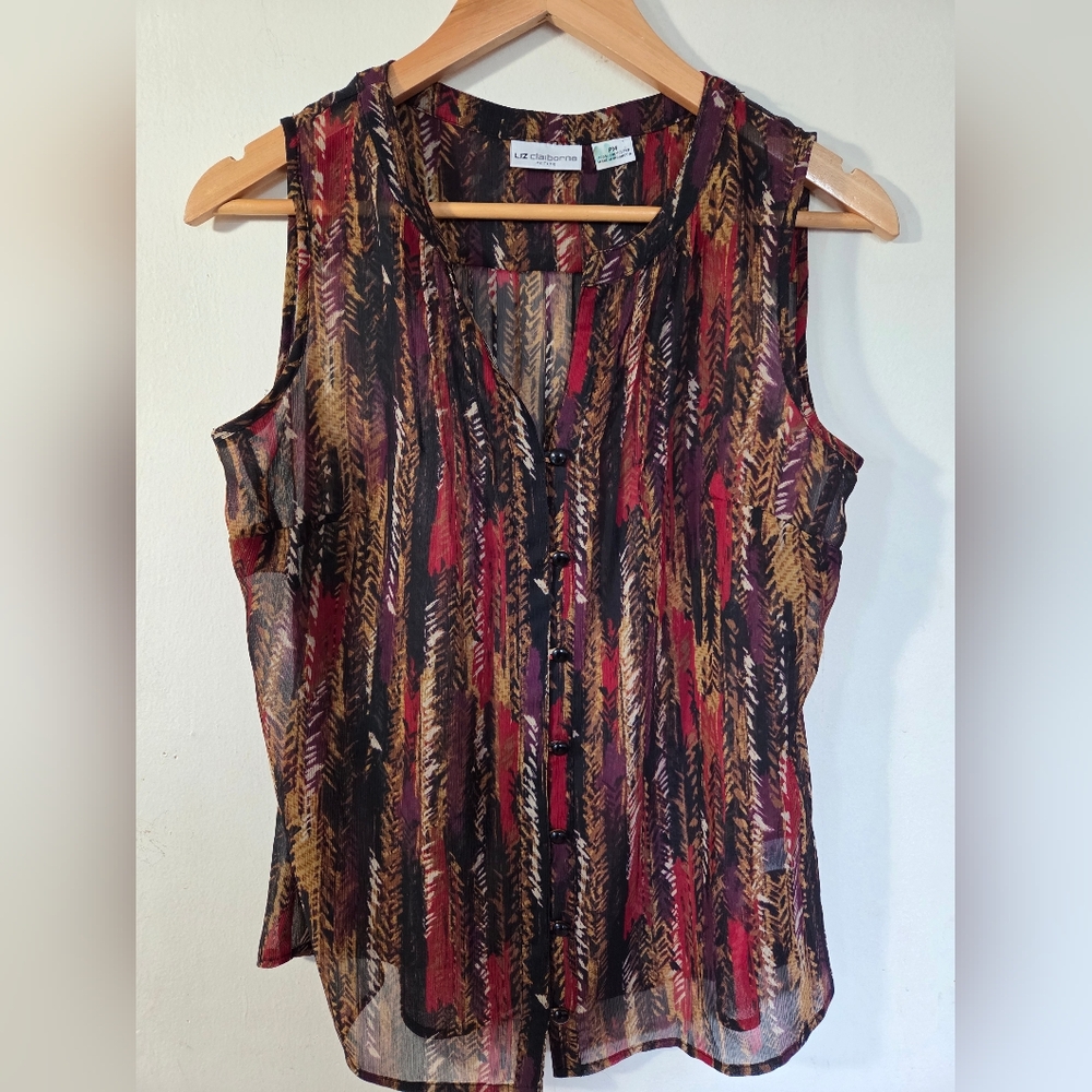 Liz Claiborne Red and Brown Patterned Top